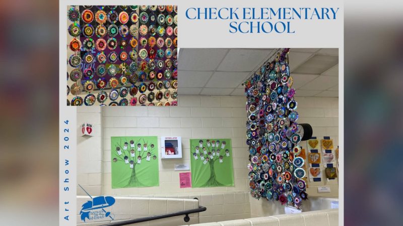 Check Elementary School Third and Fourth Grade artwork displayed on Check Elementary’s walls.